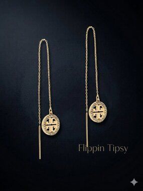 Stunning Auth Tory Burch Miller Icon Pavé Threader Earrings